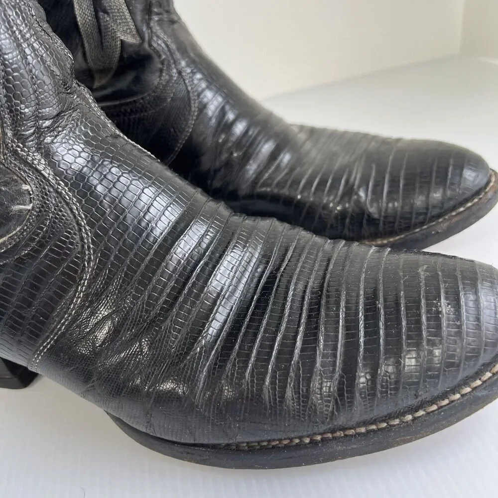 TONY LAMA MEN'S BLACK LEATHER & LIZARD WESTERN BOOTS Size 9 D USA MADE